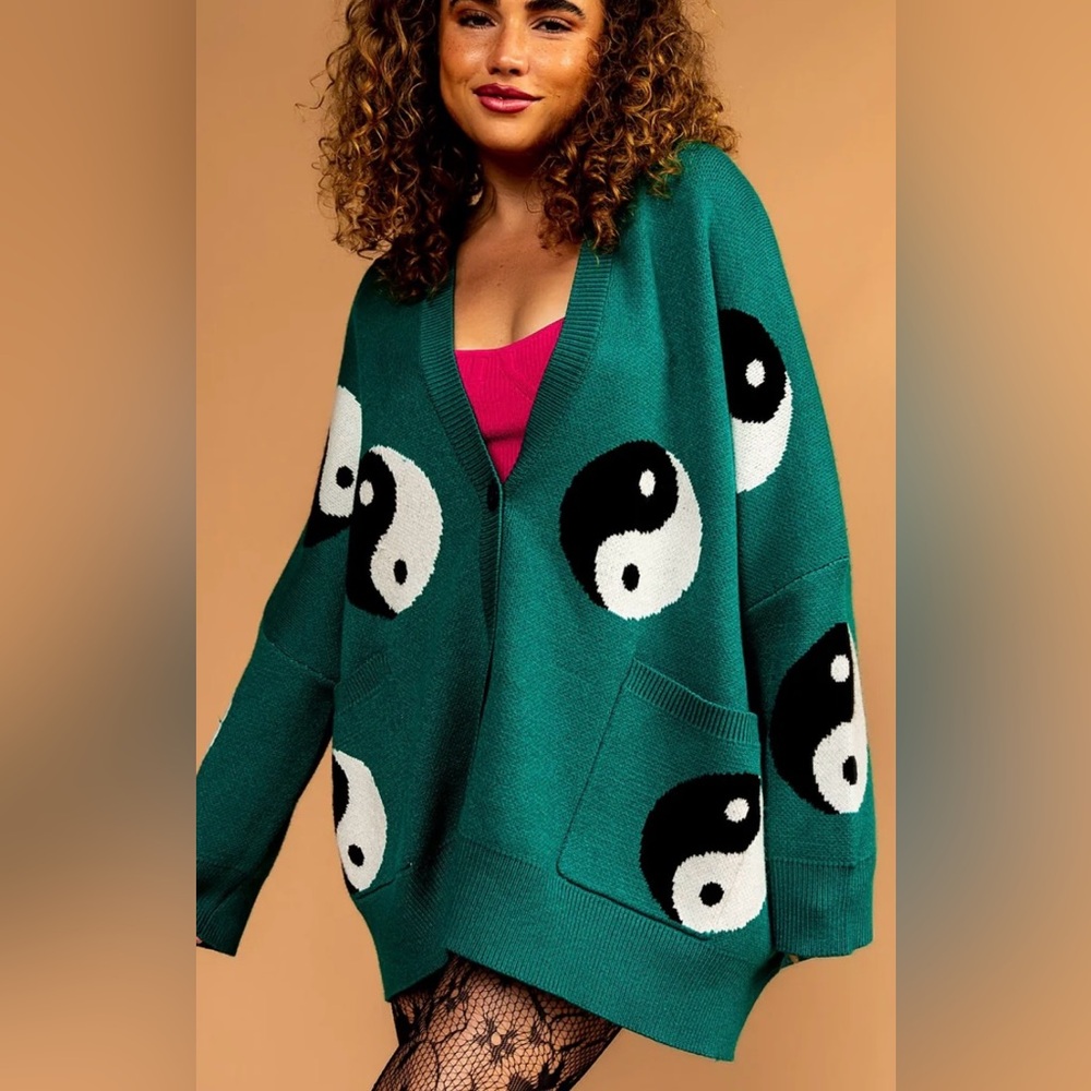 Dressed in LALA Teal Yin Yang Cardigan